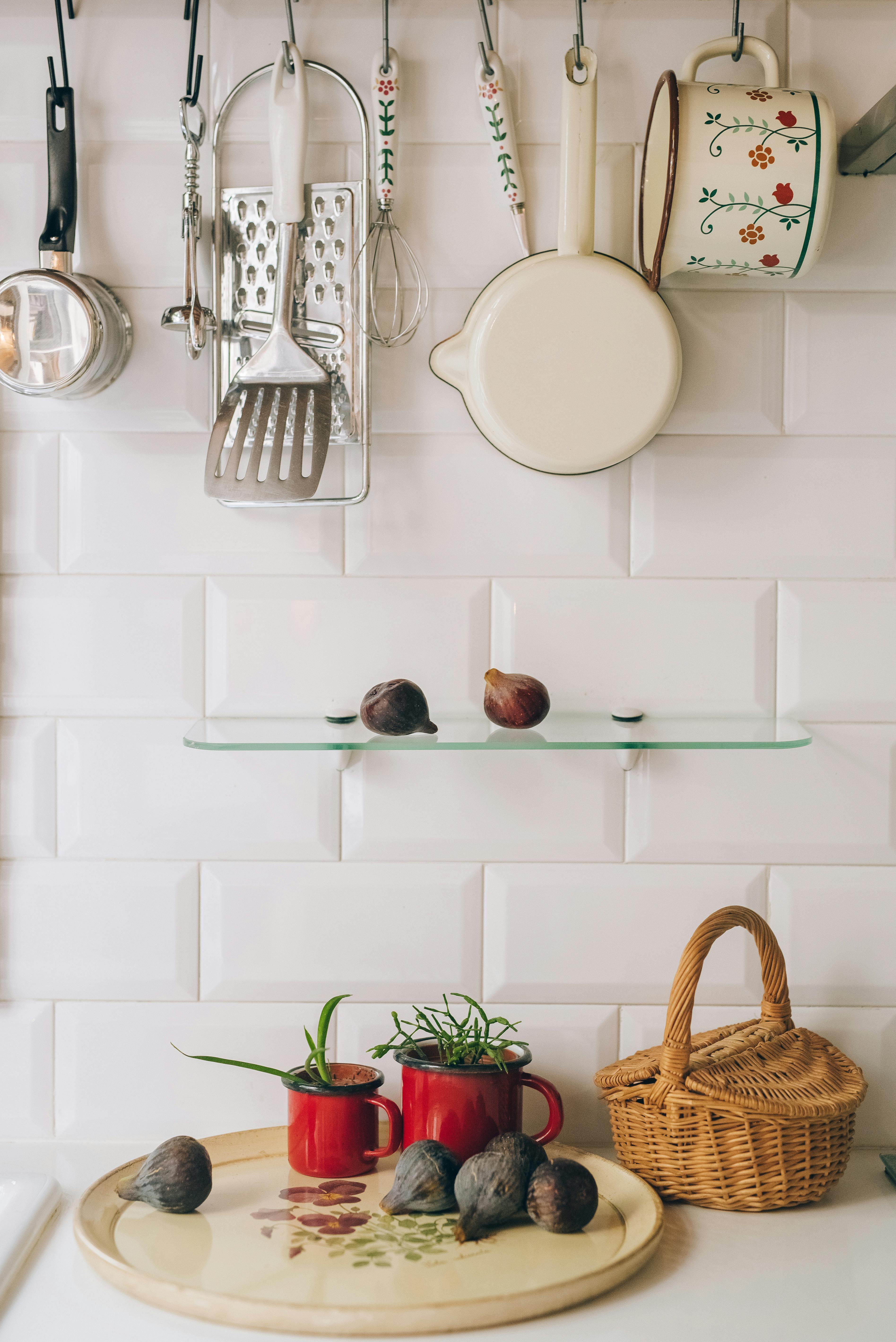 Kitchen utensils arranged for daily cooking